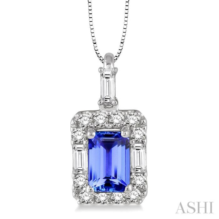 Emerald Shape Gemstone & Halo Diamond Pendant