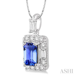 Emerald Shape Gemstone & Halo Diamond Pendant