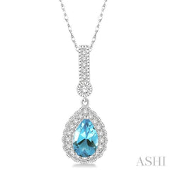 Pear Shape Gemstone & Halo Diamond Pendant