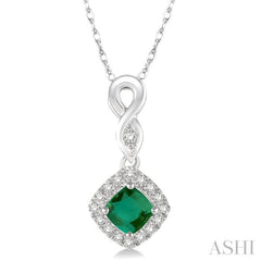 Cushion Shape Gemstone & Halo Diamond Pendant