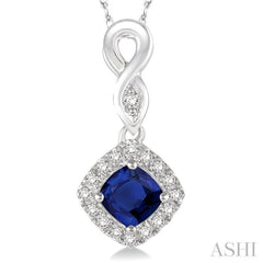 Cushion Shape Gemstone & Halo Diamond Pendant