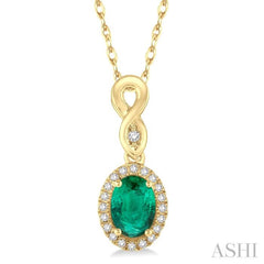 Oval Shape Gemstone & Halo Diamond Pendant