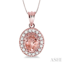 Oval Shape Gemstone & Halo Diamond Pendant