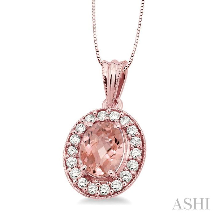 Oval Shape Gemstone & Halo Diamond Pendant