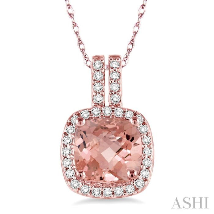 Cushion Shape Gemstone & Halo Diamond Pendant