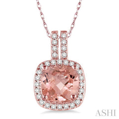 Cushion Shape Gemstone & Halo Diamond Pendant