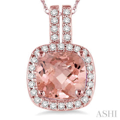 Cushion Shape Gemstone & Halo Diamond Pendant