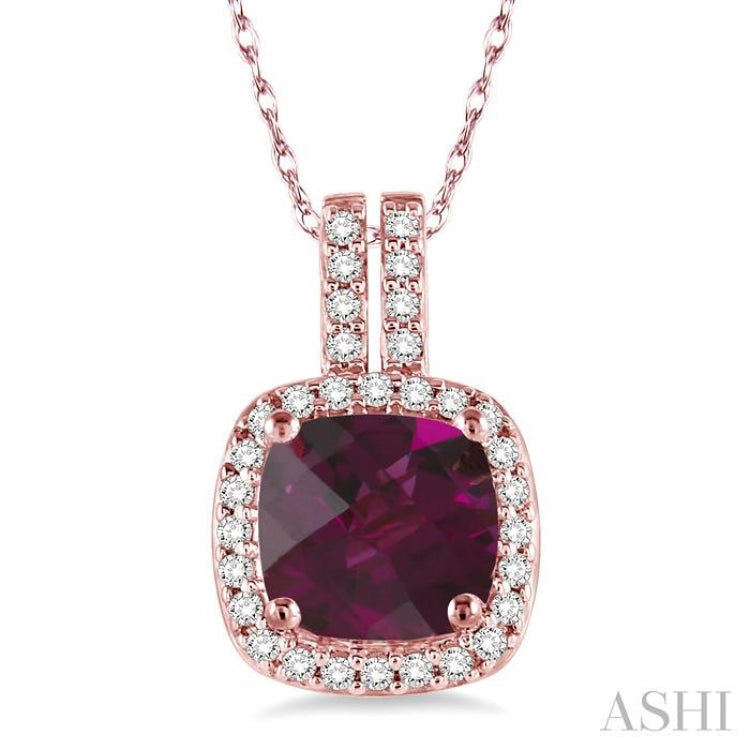 Cushion Shape Gemstone & Halo Diamond Pendant