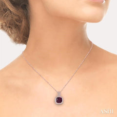 Cushion Shape Gemstone & Halo Diamond Pendant