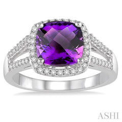 Cushion Shape Gemstone & Halo Diamond Ring