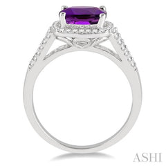 Cushion Shape Gemstone & Halo Diamond Ring