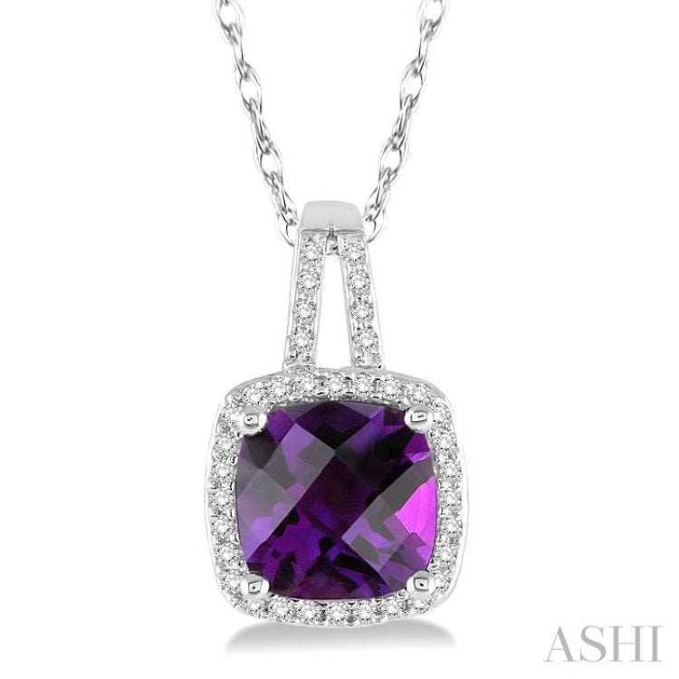 Cushion Shape Gemstone & Halo Diamond Pendant