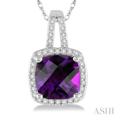 Cushion Shape Gemstone & Halo Diamond Pendant