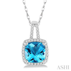 Cushion Shape Gemstone & Halo Diamond Pendant