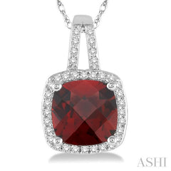 Cushion Shape Gemstone & Halo Diamond Pendant