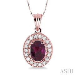 Oval Shape Gemstone & Halo Diamond Pendant