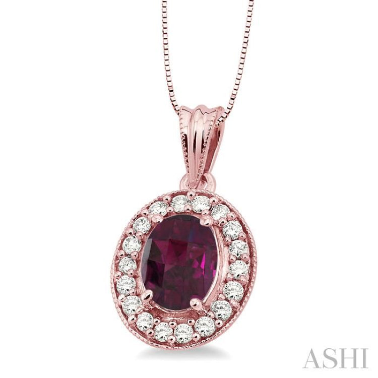 Oval Shape Gemstone & Halo Diamond Pendant