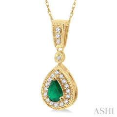 Pear Shape Gemstone & Halo Diamond Pendant