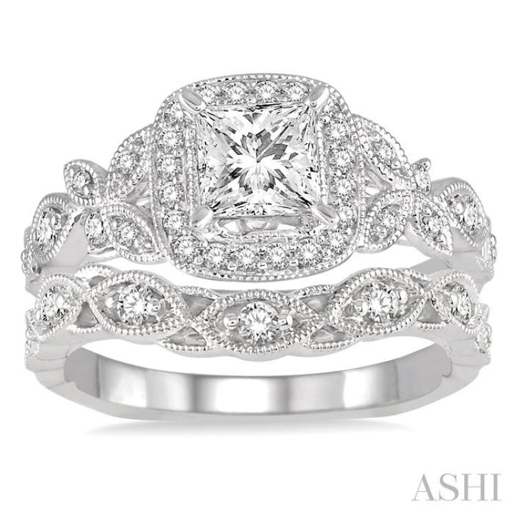 Princess Shape Halo Diamond Wedding Set