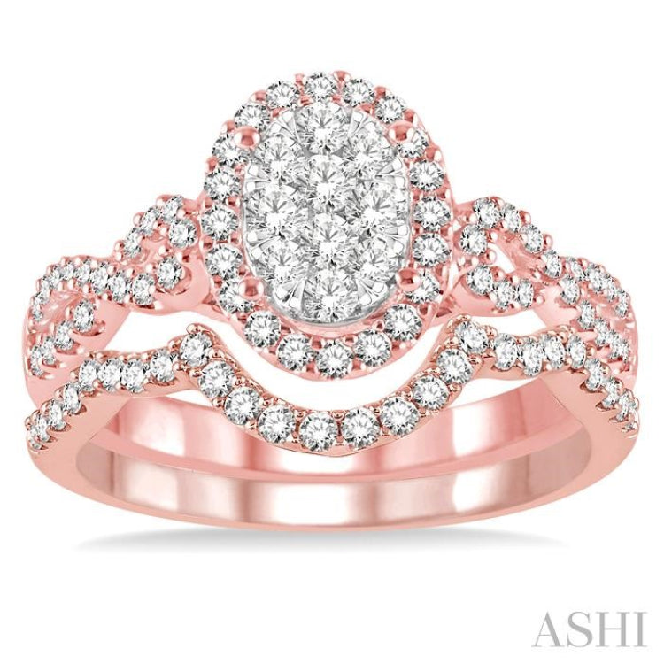 Oval Shape Halo Lovebright Diamond Wedding Set