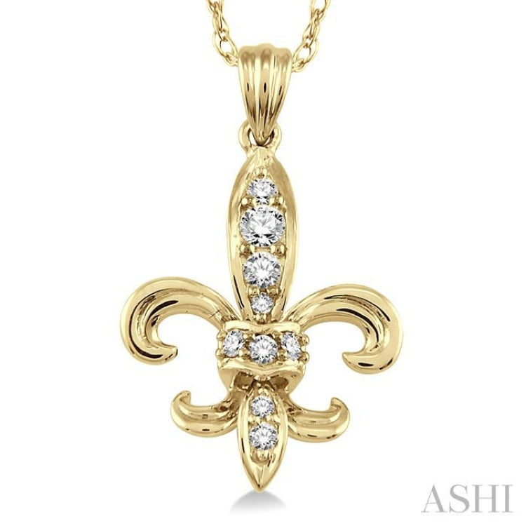 1/6 Ctw Round Cut Diamond Fleur De Lis Pendant in 14K Yellow Gold with Chain