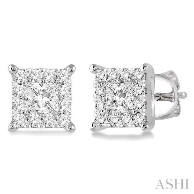 Princess Shape Lovebright Diamond Stud Earrings