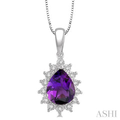 Pear Shape Gemstone & Halo Diamond Pendant