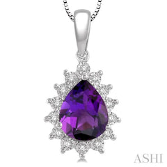 Pear Shape Gemstone & Halo Diamond Pendant