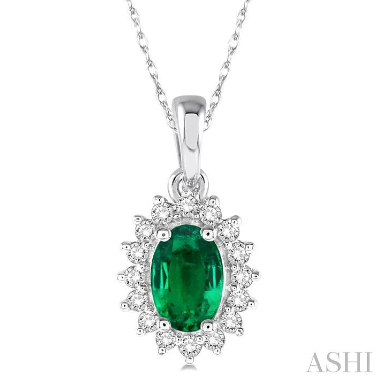 Oval Shape Gemstone & Halo Diamond Pendant