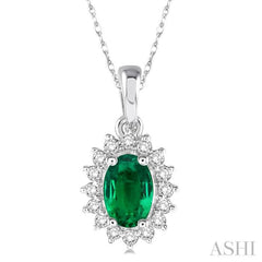 Oval Shape Gemstone & Halo Diamond Pendant