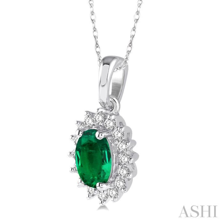 Oval Shape Gemstone & Halo Diamond Pendant