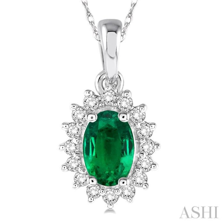 Oval Shape Gemstone & Halo Diamond Pendant