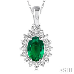 Oval Shape Gemstone & Halo Diamond Pendant