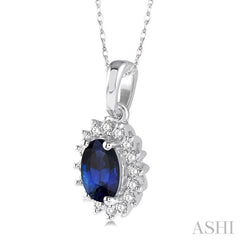 Oval Shape Gemstone & Halo Diamond Pendant