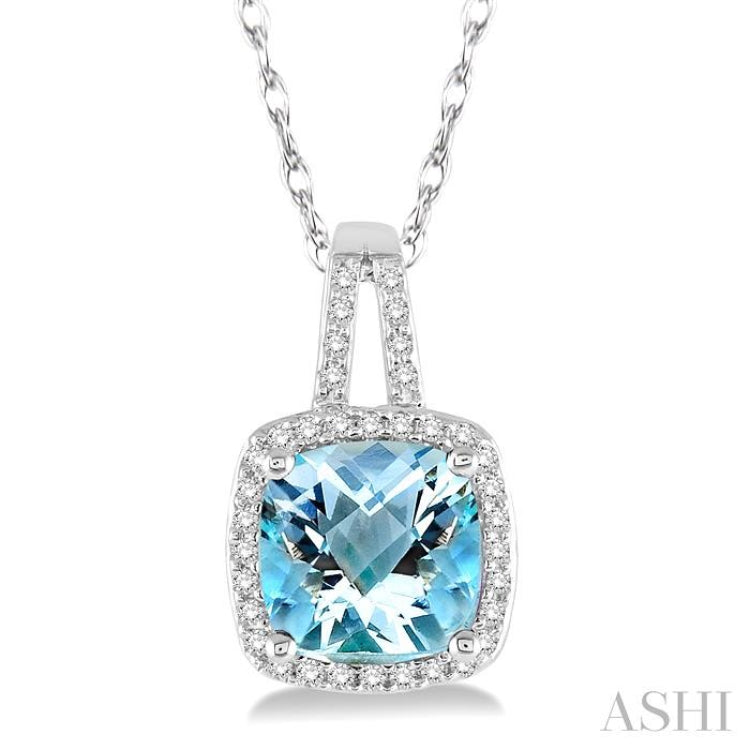 Cushion Shape Gemstone & Halo Diamond Pendant