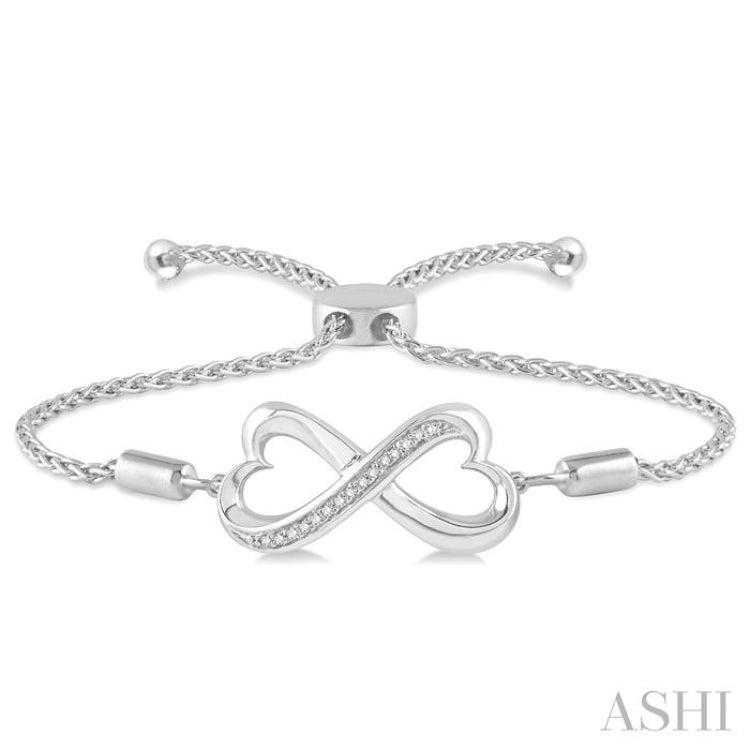 Silver Infinity Heart Shape Diamond Lariat Bracelet