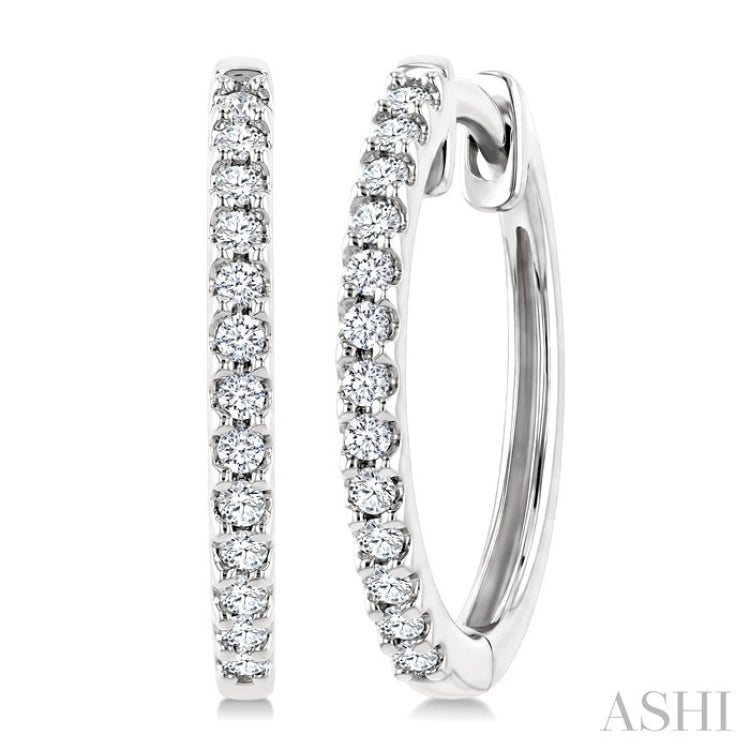 1/5 Ctw Round Cut Diamond Hoop Earrings in 10K White Gold