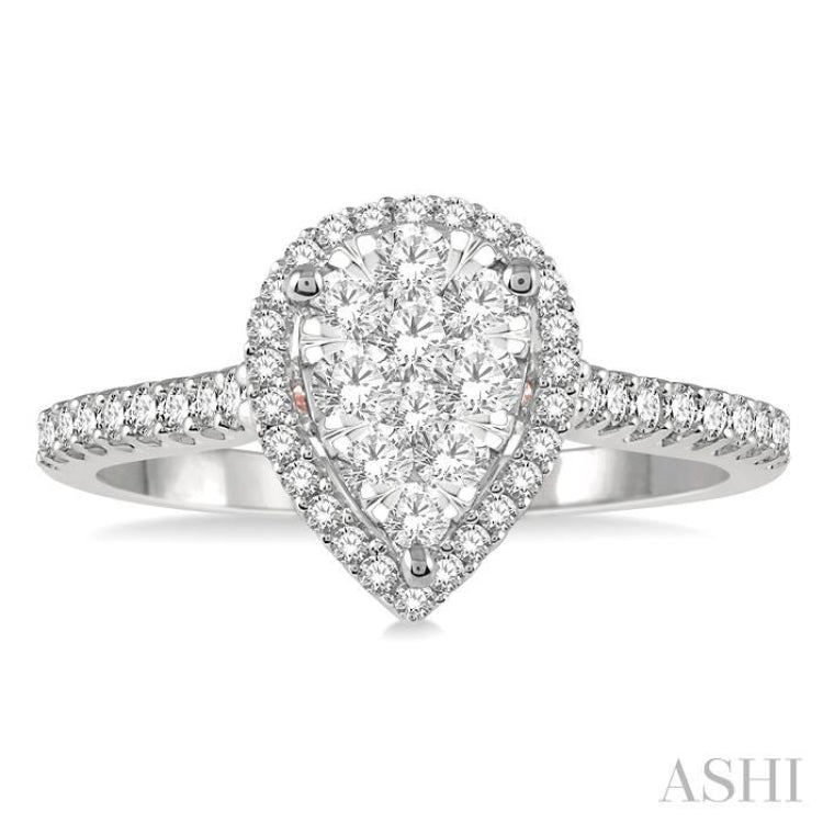 Pear Shape Halo Lovebright Essential Diamond Engagement Ring