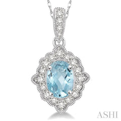 Oval Shape Gemstone & Halo Diamond Pendant