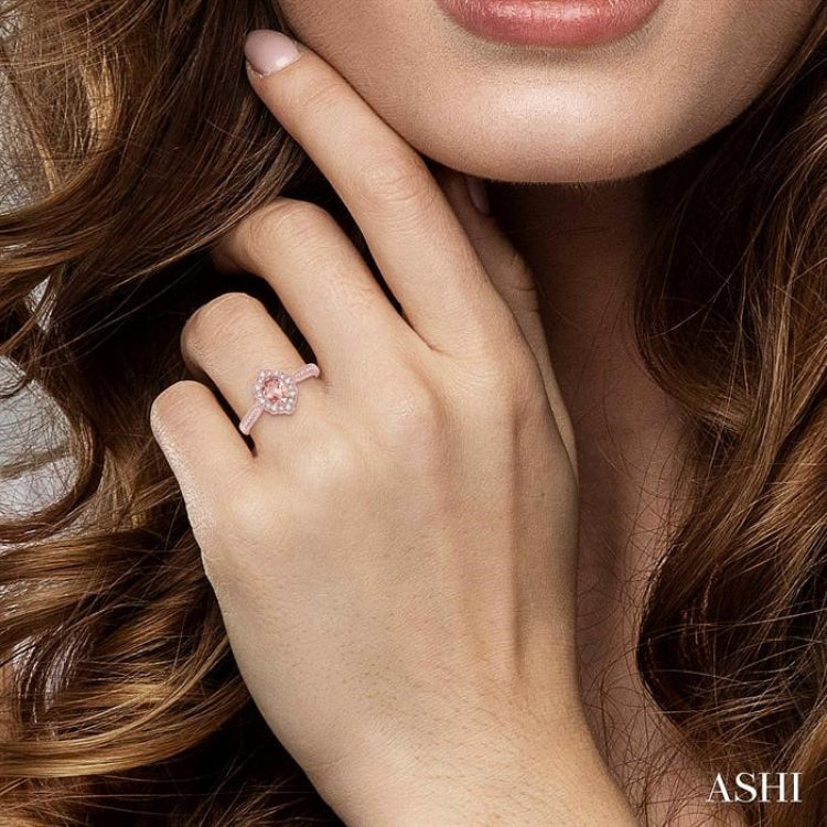 6x4 MM Oval Shape Morganite and 1/5 Ctw Round Cut Diamond Semi-Precious Ring in 10K Rose Gold
