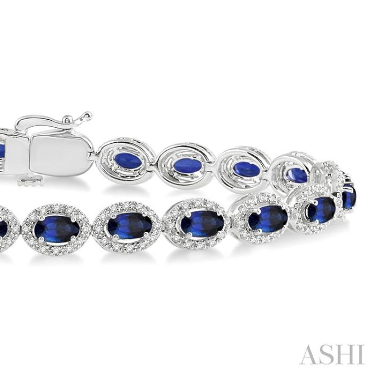 Oval Shape Gemstone & Halo Diamond Tennis Bracelet