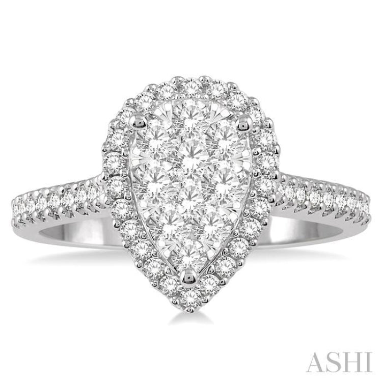 Pear Shape Halo Lovebright Essential Diamond Engagement Ring