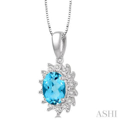 Oval Shape Gemstone & Halo Diamond Pendant