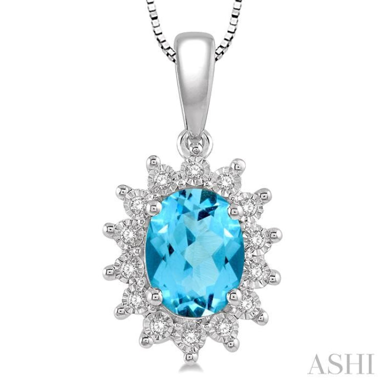 Oval Shape Gemstone & Halo Diamond Pendant