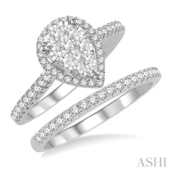 Pear Shape Halo Lovebright Diamond Wedding Set