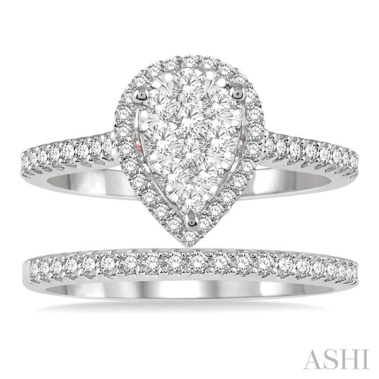 Pear Shape Halo Lovebright Diamond Wedding Set