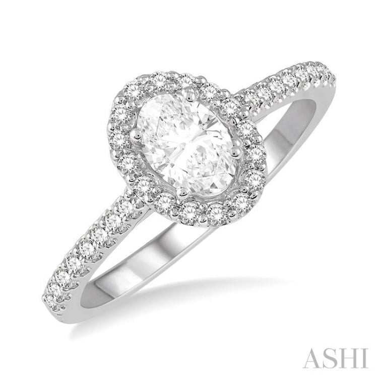 Oval Shape Halo Diamond Engagement Ring