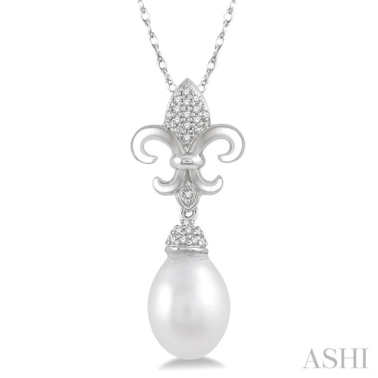 Fleur De Lis Pearl & Diamond Pendant