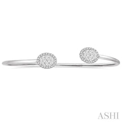 Stackable Oval Shape Halo Lovebright Essential Diamond Open Cuff Bangle