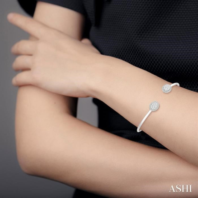 Stackable Oval Shape Halo Lovebright Essential Diamond Open Cuff Bangle